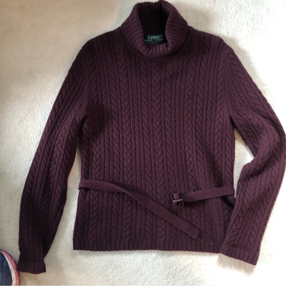 Lauren Ralph Lauren Sweaters - Lauren Ralph Lauren preowned women’s PM belted merino wool turtleneck tunic